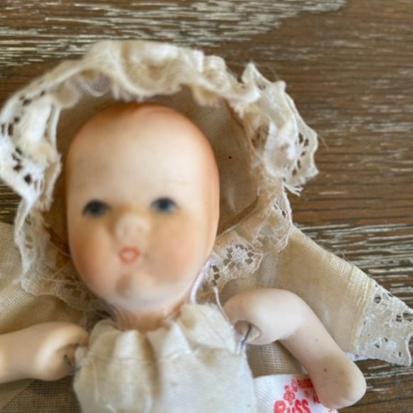 Vintage RUSS Baby Doll Porcelain Bisque Head Arms Leg Cloth Body Blue Eyes Dress - Picture 3 of 10